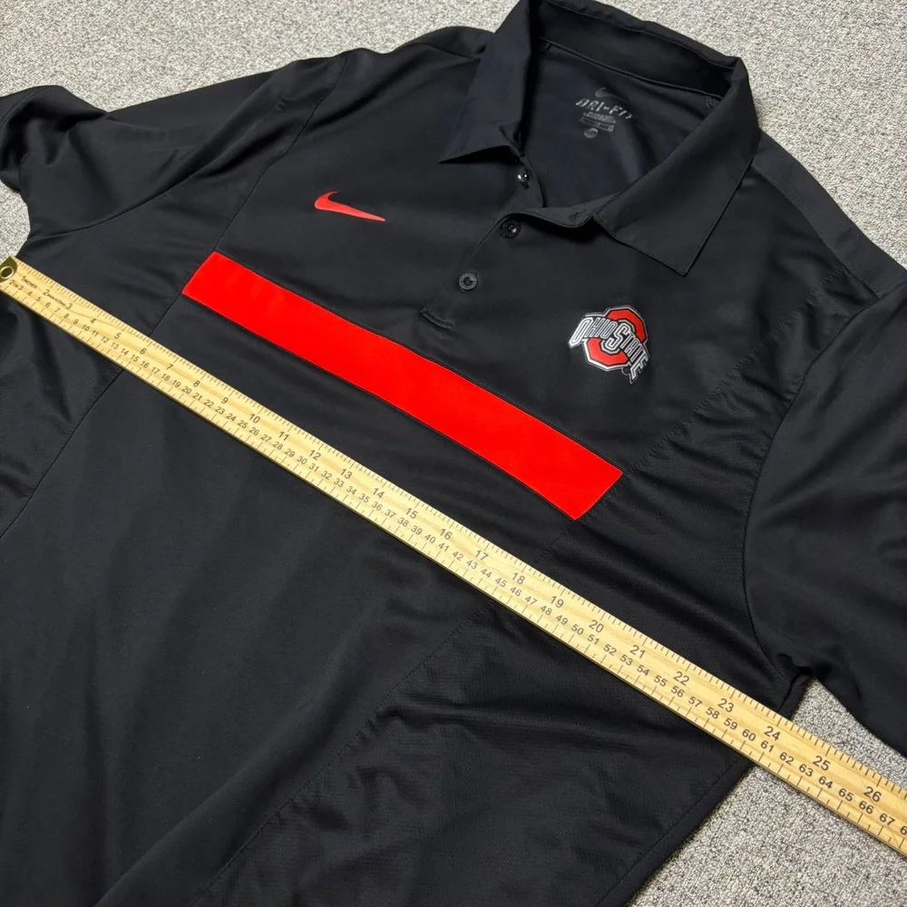 Nike Polo Shirt Mens XL Black Ohio State Buckeyes Dri-FIT Red Stripe Athletic